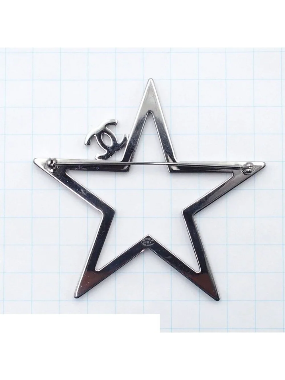 Chanel Brooch Silver Metal CC Logo Star Rhinestone Costume 17k